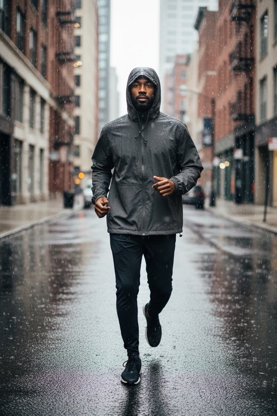 LEG3ND Men's Black Full Zip Hooded Windbreaker Jacket Active Athleisure